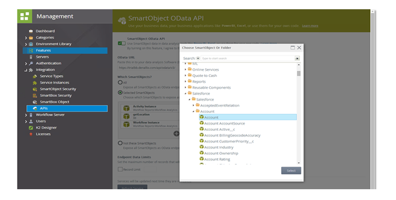 Odata API 提供更多协议。通过Excel ､Power BI 和Tableau 等第三方工具来使用SmartObject OData API 暴露的SmartObject数据｡